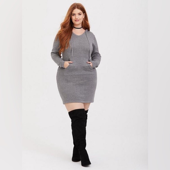 torrid Dresses & Skirts - Torrid Midi Sweater Grey Hooded Dress